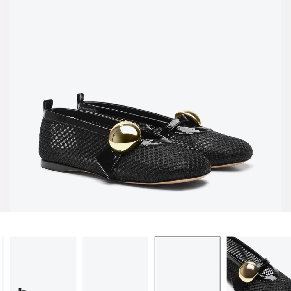 Chic Black Mesh Flats with Gold Accent - Picture 2 of 7